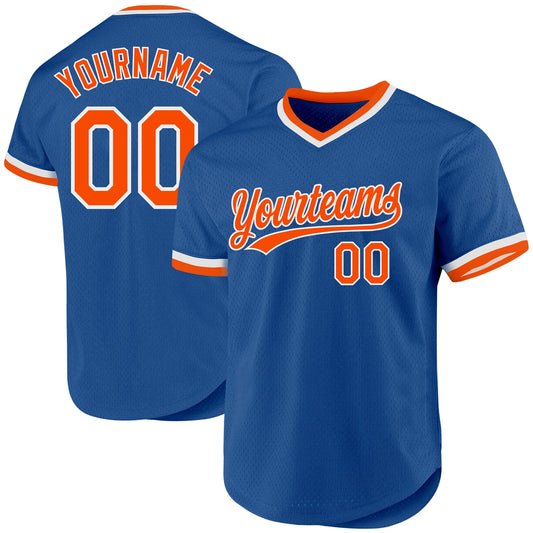 Custom Blue Orange-White Authentic Throwback Baseball Jersey - Sky-Custom
