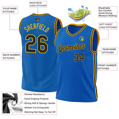 Custom Blue Black-Gold Authentic Throwback Basketball Jersey - Sky-Custom