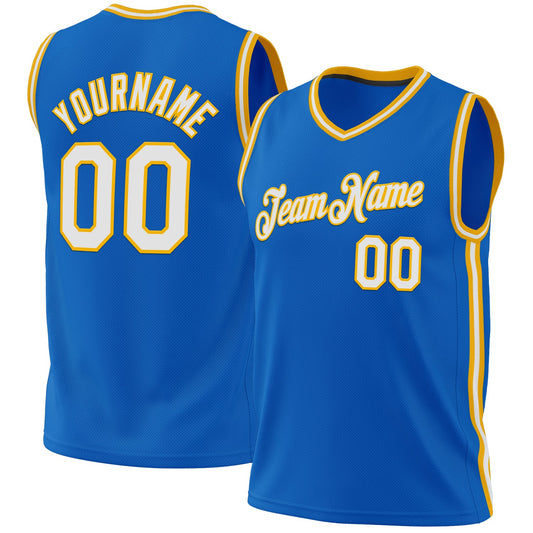 Custom Blue White-Gold Authentic Throwback Basketball Jersey - Sky-Custom