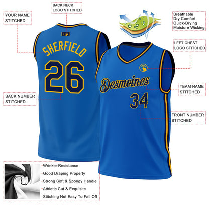 Custom Blue Navy-Gold Authentic Throwback Basketball Jersey - Sky-Custom