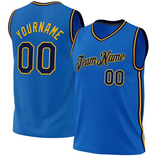 Custom Blue Navy-Gold Authentic Throwback Basketball Jersey - Sky-Custom