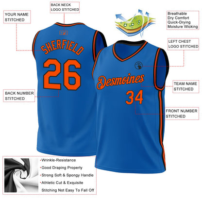 Custom Blue Orange-Black Authentic Throwback Basketball Jersey - Sky-Custom