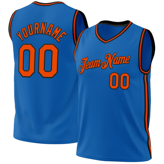 Custom Blue Orange-Black Authentic Throwback Basketball Jersey - Sky-Custom