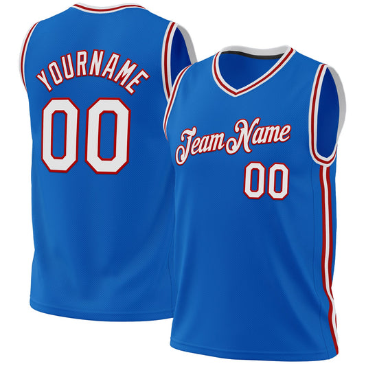 Custom Blue White-Red Authentic Throwback Basketball Jersey - Sky-Custom