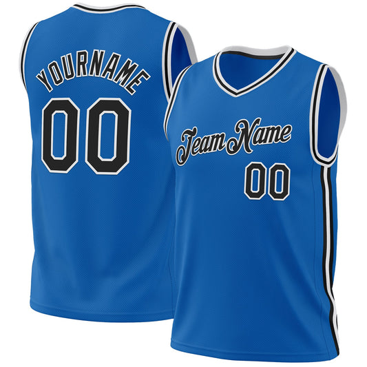 Custom Blue Black-White Authentic Throwback Basketball Jersey - Sky-Custom