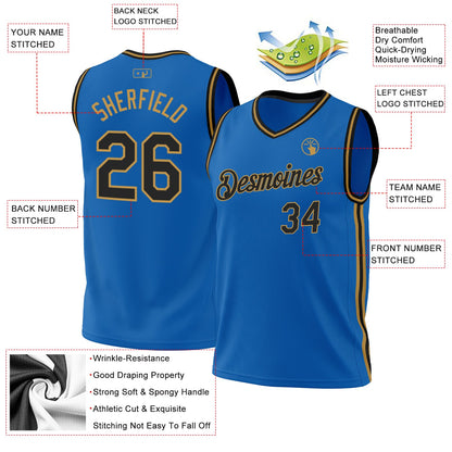 Custom Blue Black-Old Gold Authentic Throwback Basketball Jersey - Sky-Custom