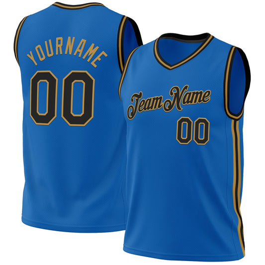 Custom Blue Black-Old Gold Authentic Throwback Basketball Jersey - Sky-Custom