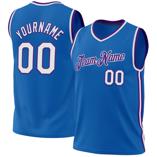 Custom Blue White-Purple Authentic Throwback Basketball Jersey - Sky-Custom