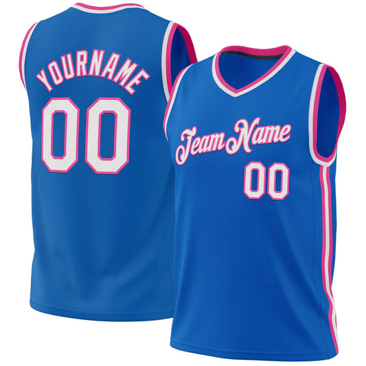 Custom Blue White-Pink Authentic Throwback Basketball Jersey - Sky-Custom
