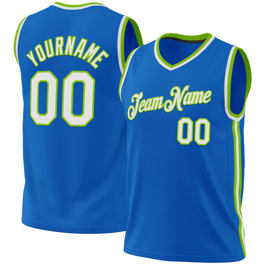 Custom Blue White-Neon Green Authentic Throwback Basketball Jersey - Sky-Custom