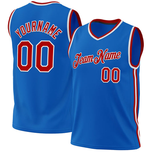 Custom Blue Red-White Authentic Throwback Basketball Jersey - Sky-Custom