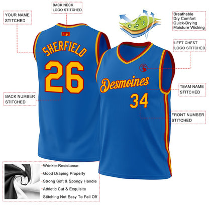 Custom Blue Gold-Red Authentic Throwback Basketball Jersey - Sky-Custom