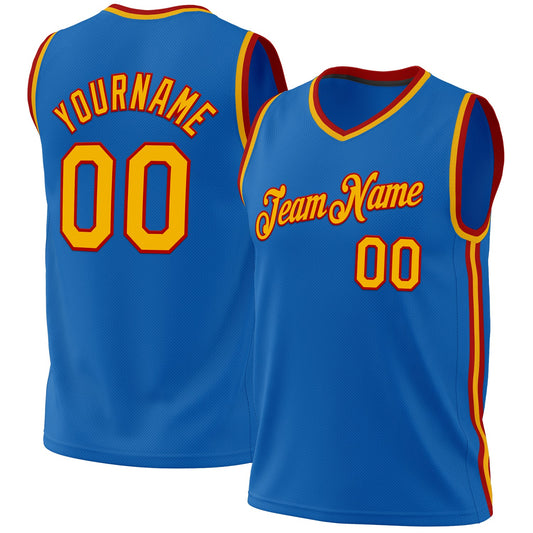 Custom Blue Gold-Red Authentic Throwback Basketball Jersey - Sky-Custom