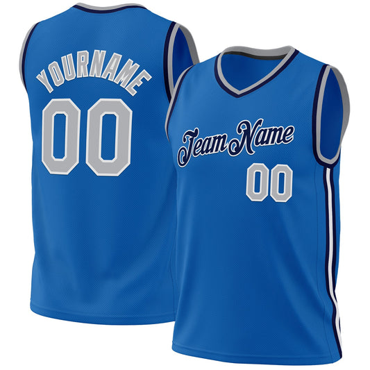 Custom Blue Gray-Navy Authentic Throwback Basketball Jersey - Sky-Custom