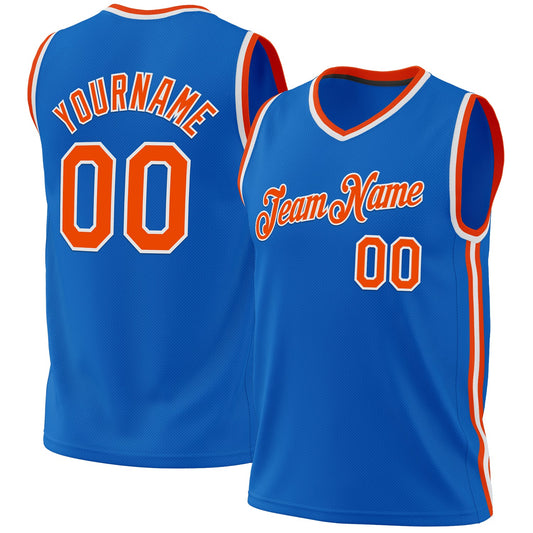 Custom Blue Orange-White Authentic Throwback Basketball Jersey - Sky-Custom