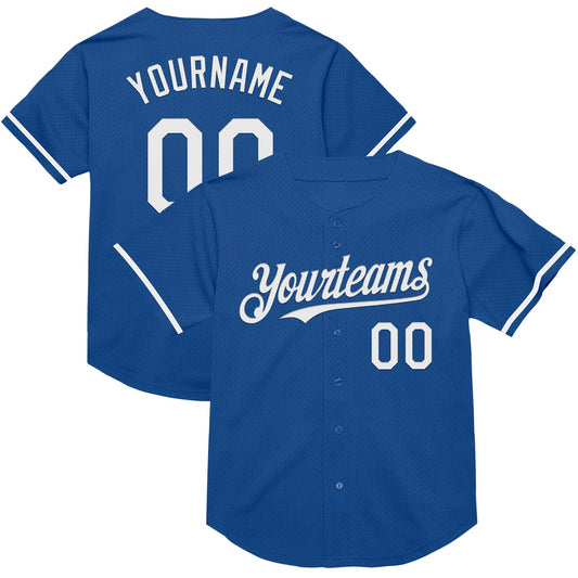 Custom Blue White Mesh Authentic Throwback Baseball Jersey - Sky-Custom