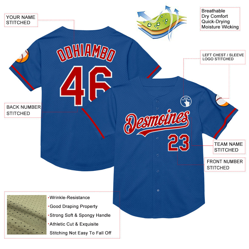 Custom Blue Red-White Mesh Authentic Throwback Baseball Jersey - Sky-Custom