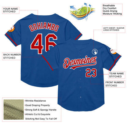 Custom Blue Red-White Mesh Authentic Throwback Baseball Jersey - Sky-Custom