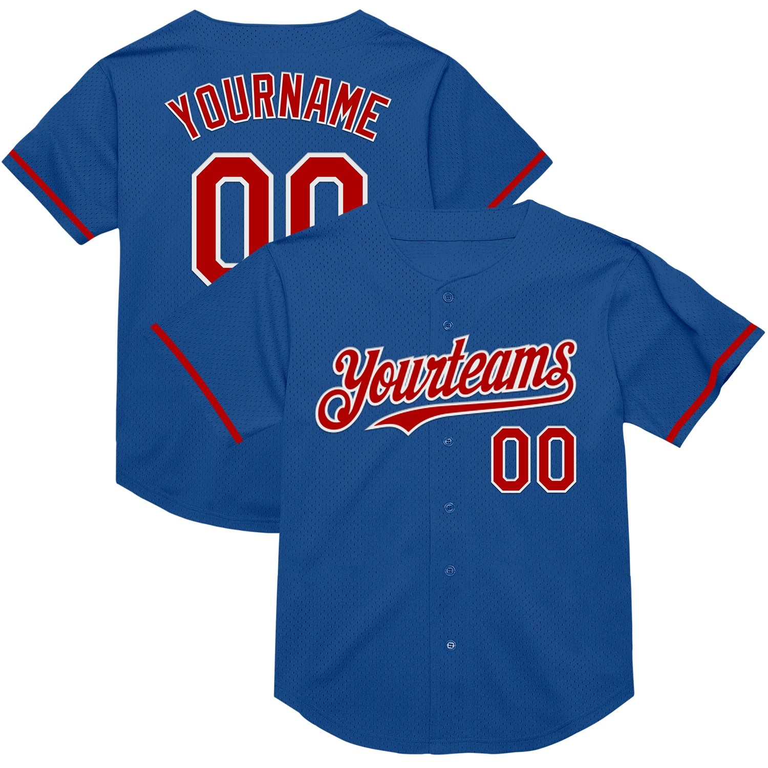 Custom Blue Red-White Mesh Authentic Throwback Baseball Jersey - Sky-Custom