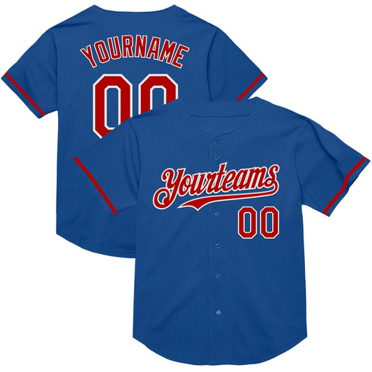 Custom Blue Red-White Mesh Authentic Throwback Baseball Jersey - Sky-Custom