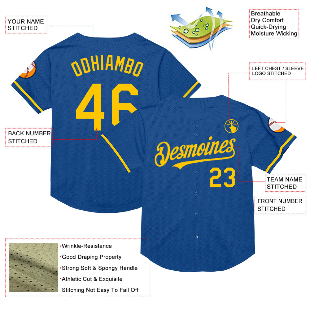Custom Blue Yellow Mesh Authentic Throwback Baseball Jersey - Sky-Custom