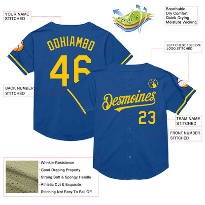 Custom Blue Yellow Mesh Authentic Throwback Baseball Jersey - Sky-Custom