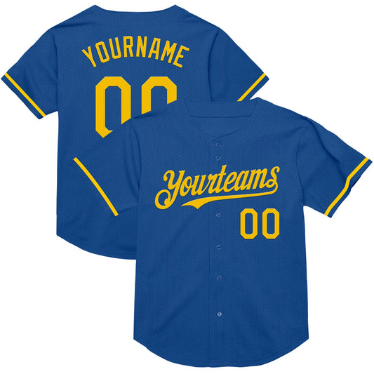 Custom Blue Yellow Mesh Authentic Throwback Baseball Jersey - Sky-Custom