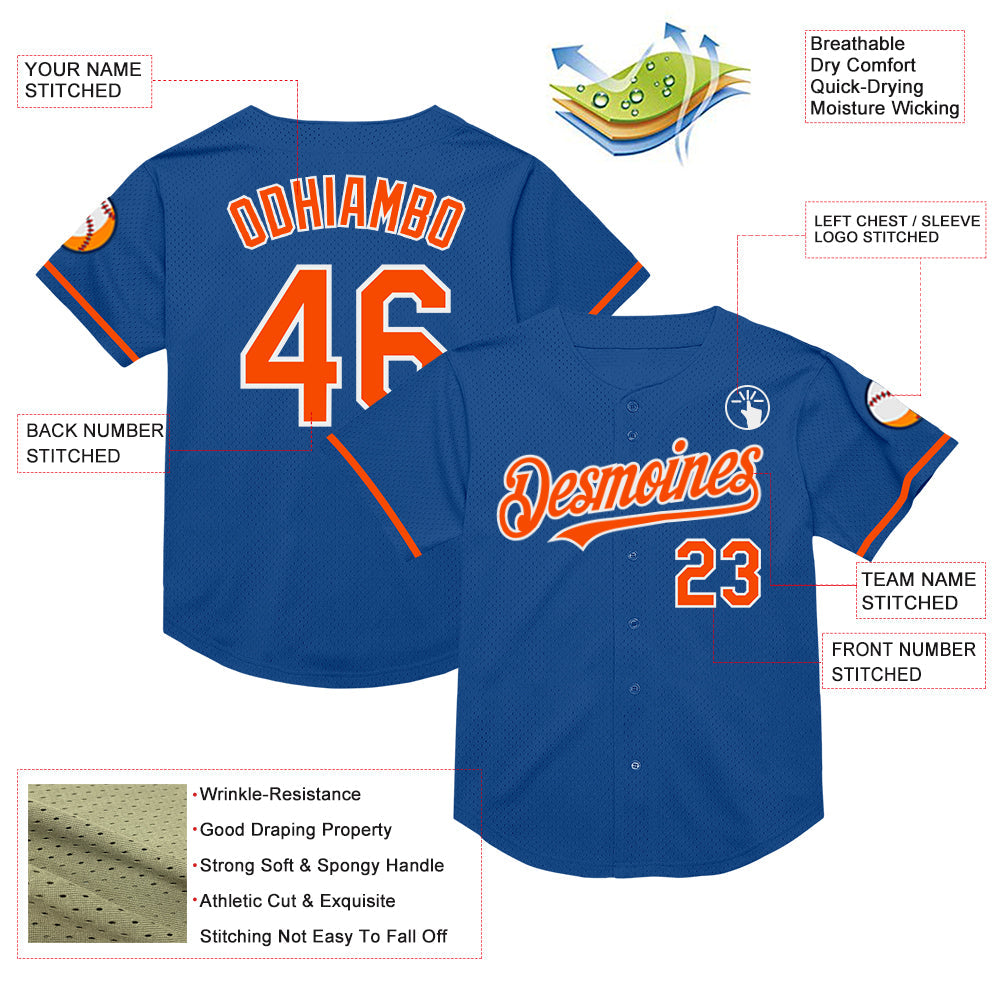 Custom Blue Orange-White Mesh Authentic Throwback Baseball Jersey - Sky-Custom