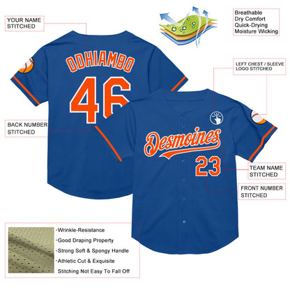 Custom Blue Orange-White Mesh Authentic Throwback Baseball Jersey - Sky-Custom