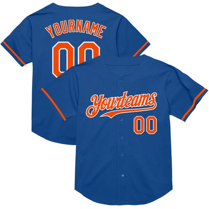 Custom Blue Orange-White Mesh Authentic Throwback Baseball Jersey - Sky-Custom