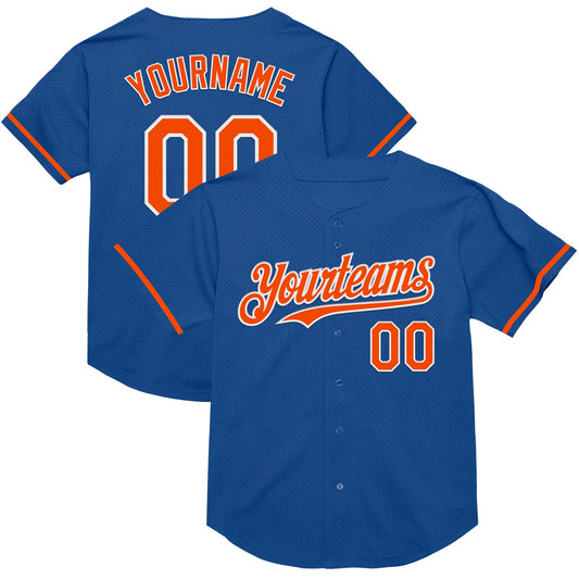 Custom Blue Orange-White Mesh Authentic Throwback Baseball Jersey - Sky-Custom