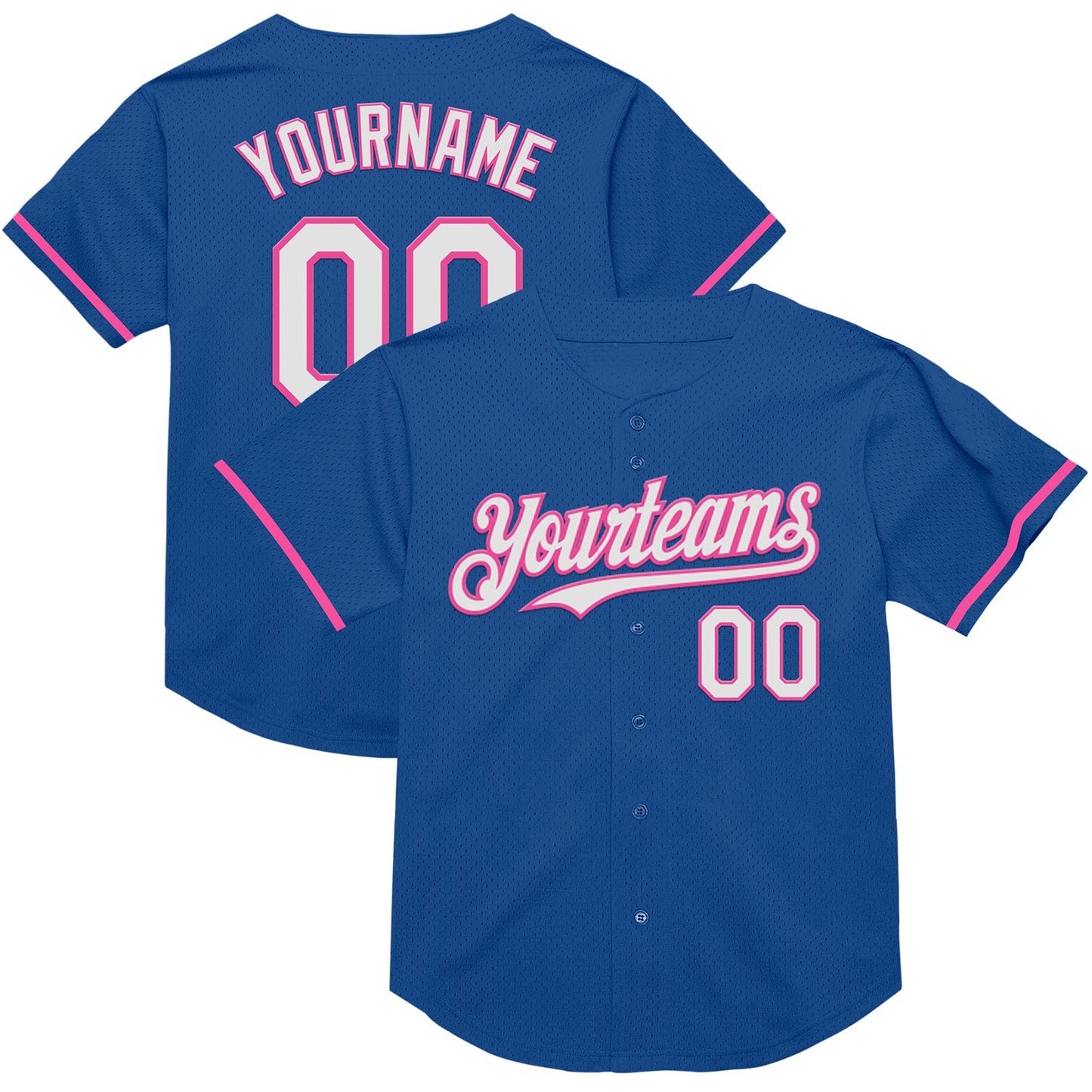 Custom Blue White-Pink Mesh Authentic Throwback Baseball Jersey - Sky-Custom