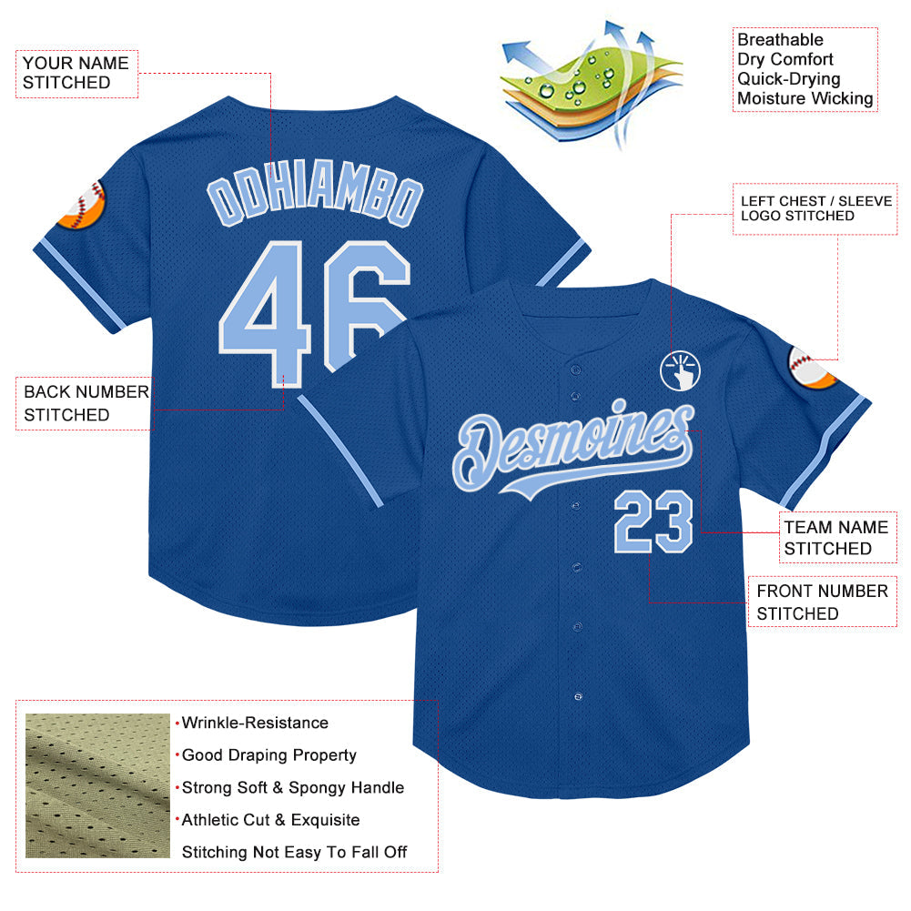 Custom Blue Light Blue-White Mesh Authentic Throwback Baseball Jersey - Sky-Custom