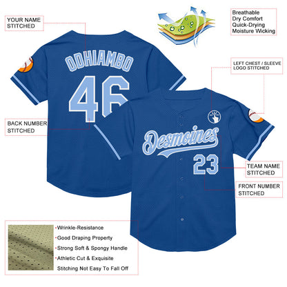 Custom Blue Light Blue-White Mesh Authentic Throwback Baseball Jersey - Sky-Custom