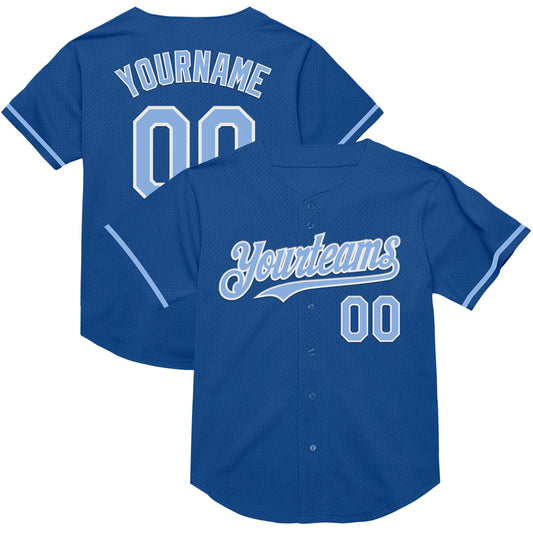 Custom Blue Light Blue-White Mesh Authentic Throwback Baseball Jersey - Sky-Custom