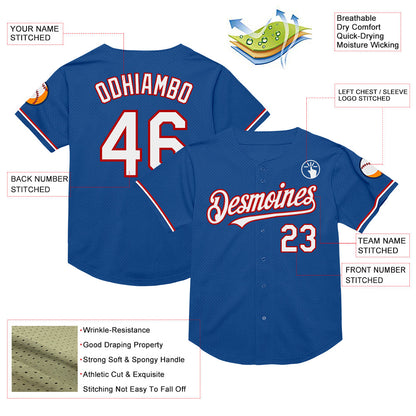 Custom Blue White-Red Mesh Authentic Throwback Baseball Jersey - Sky-Custom