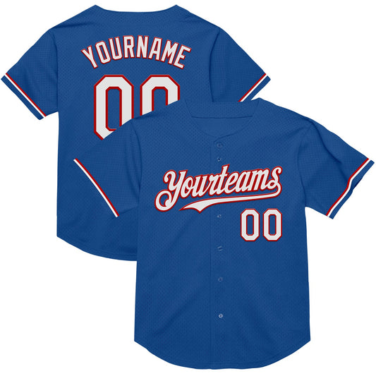 Custom Blue White-Red Mesh Authentic Throwback Baseball Jersey - Sky-Custom