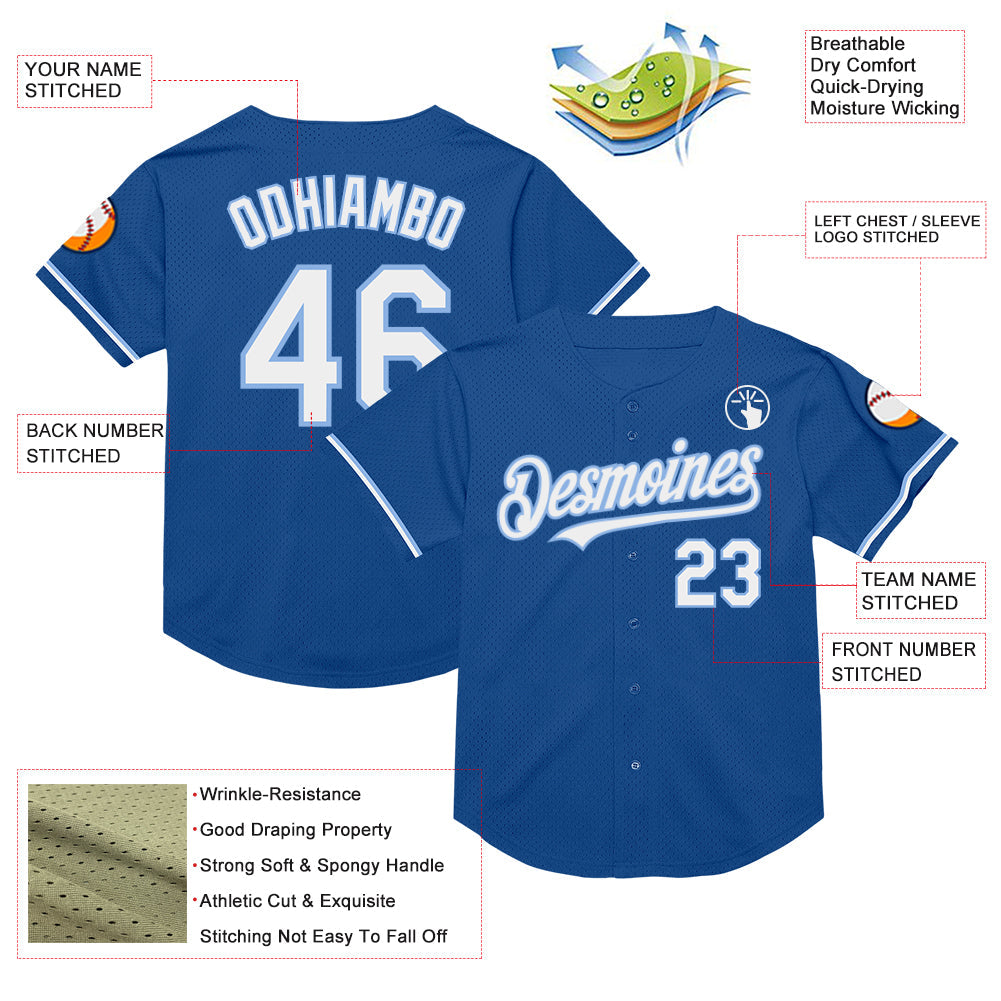 Custom Blue White-Light Blue Mesh Authentic Throwback Baseball Jersey - Sky-Custom