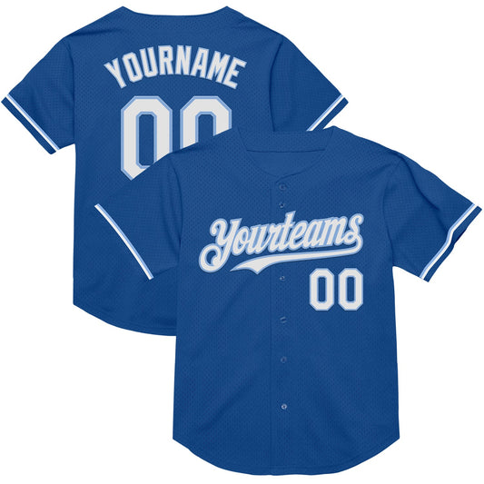 Custom Blue White-Light Blue Mesh Authentic Throwback Baseball Jersey - Sky-Custom