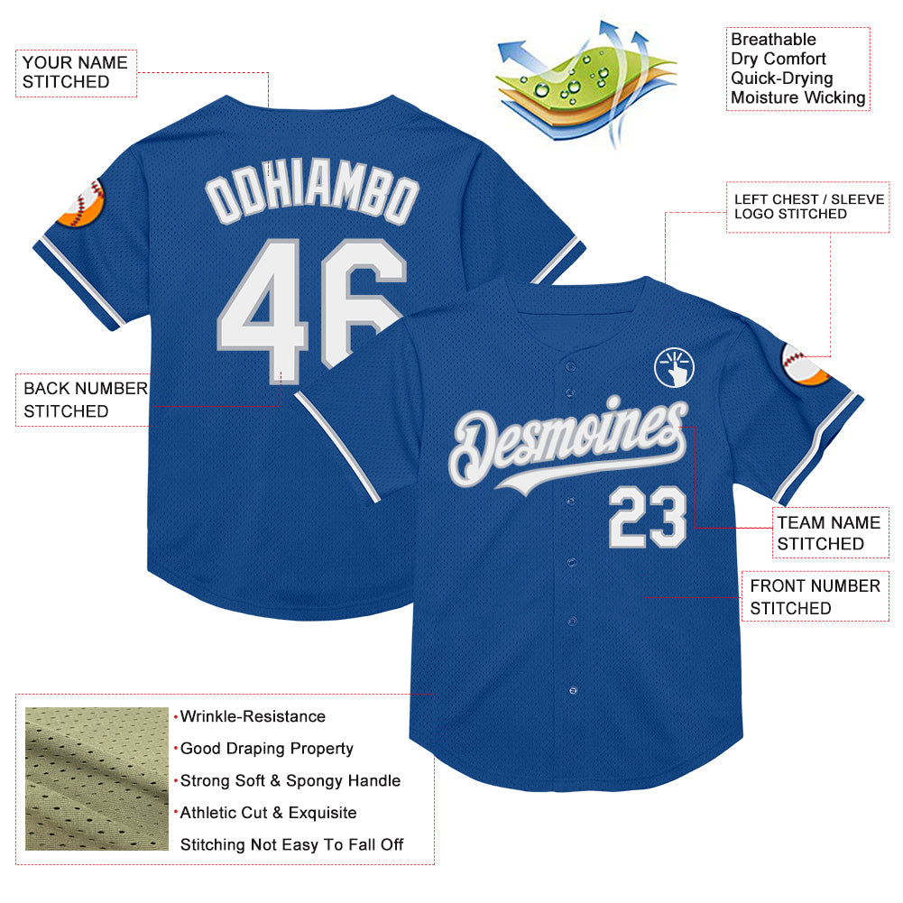 Custom Blue White-Gray Mesh Authentic Throwback Baseball Jersey - Sky-Custom