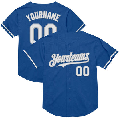 Custom Blue White-Gray Mesh Authentic Throwback Baseball Jersey - Sky-Custom