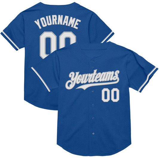 Custom Blue White-Gray Mesh Authentic Throwback Baseball Jersey - Sky-Custom