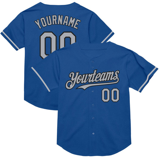 Custom Blue Gray-Black Mesh Authentic Throwback Baseball Jersey - Sky-Custom