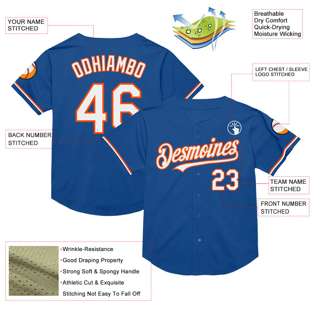 Custom Blue White-Orange Mesh Authentic Throwback Baseball Jersey - Sky-Custom
