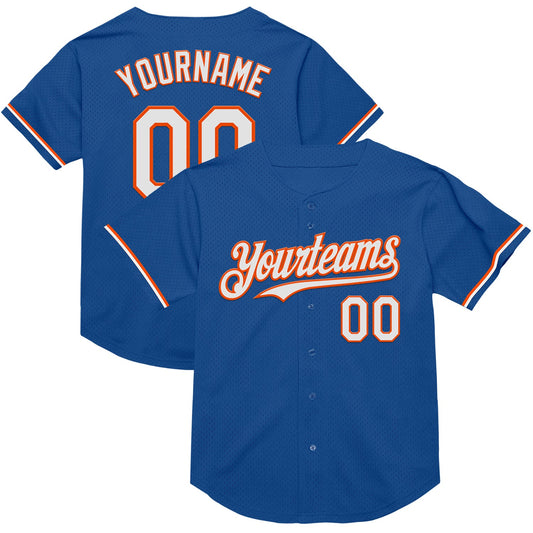 Custom Blue White-Orange Mesh Authentic Throwback Baseball Jersey - Sky-Custom