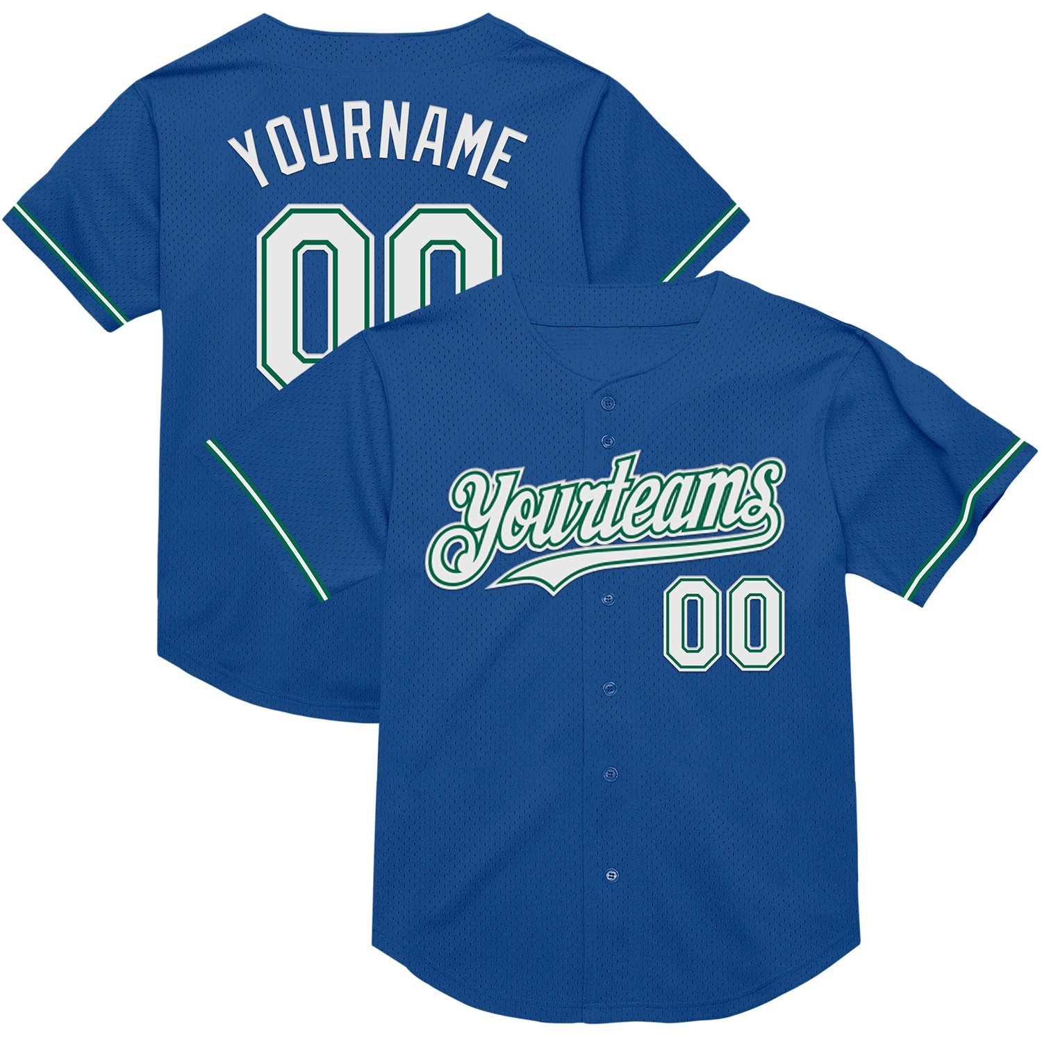 Custom Blue White-Kelly Green Mesh Authentic Throwback Baseball Jersey - Sky-Custom