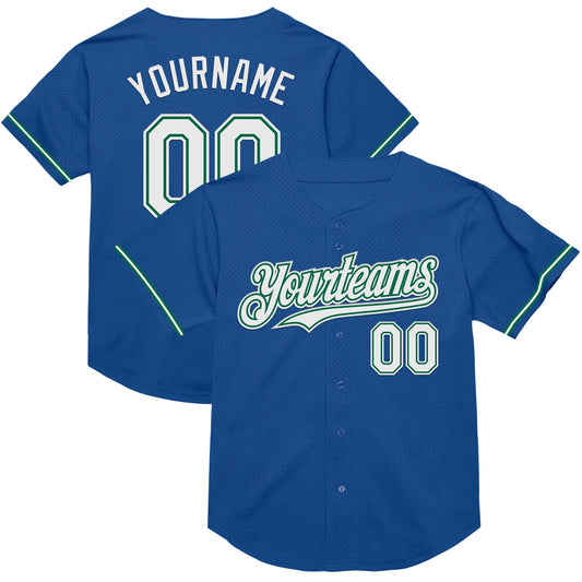 Custom Blue White-Kelly Green Mesh Authentic Throwback Baseball Jersey - Sky-Custom
