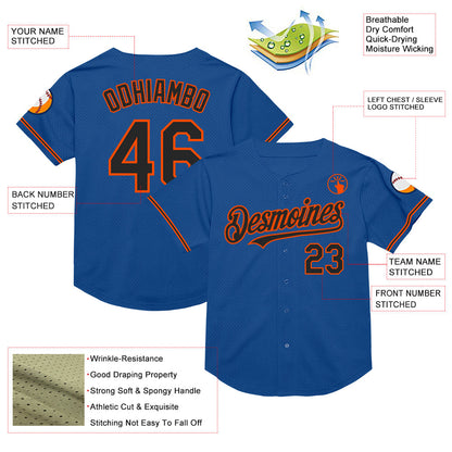 Custom Blue Black-Orange Mesh Authentic Throwback Baseball Jersey - Sky-Custom