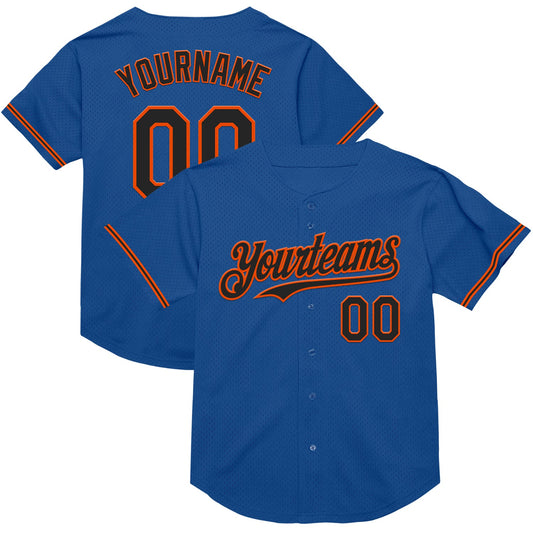 Custom Blue Black-Orange Mesh Authentic Throwback Baseball Jersey - Sky-Custom