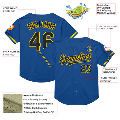 Custom Blue Black-Yellow Mesh Authentic Throwback Baseball Jersey - Sky-Custom